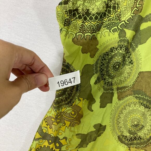 Cocomo Lime Green V Neck Boho Print‎ Beaded Stretch Pullover Top 1X Festival - Picture 8 of 8